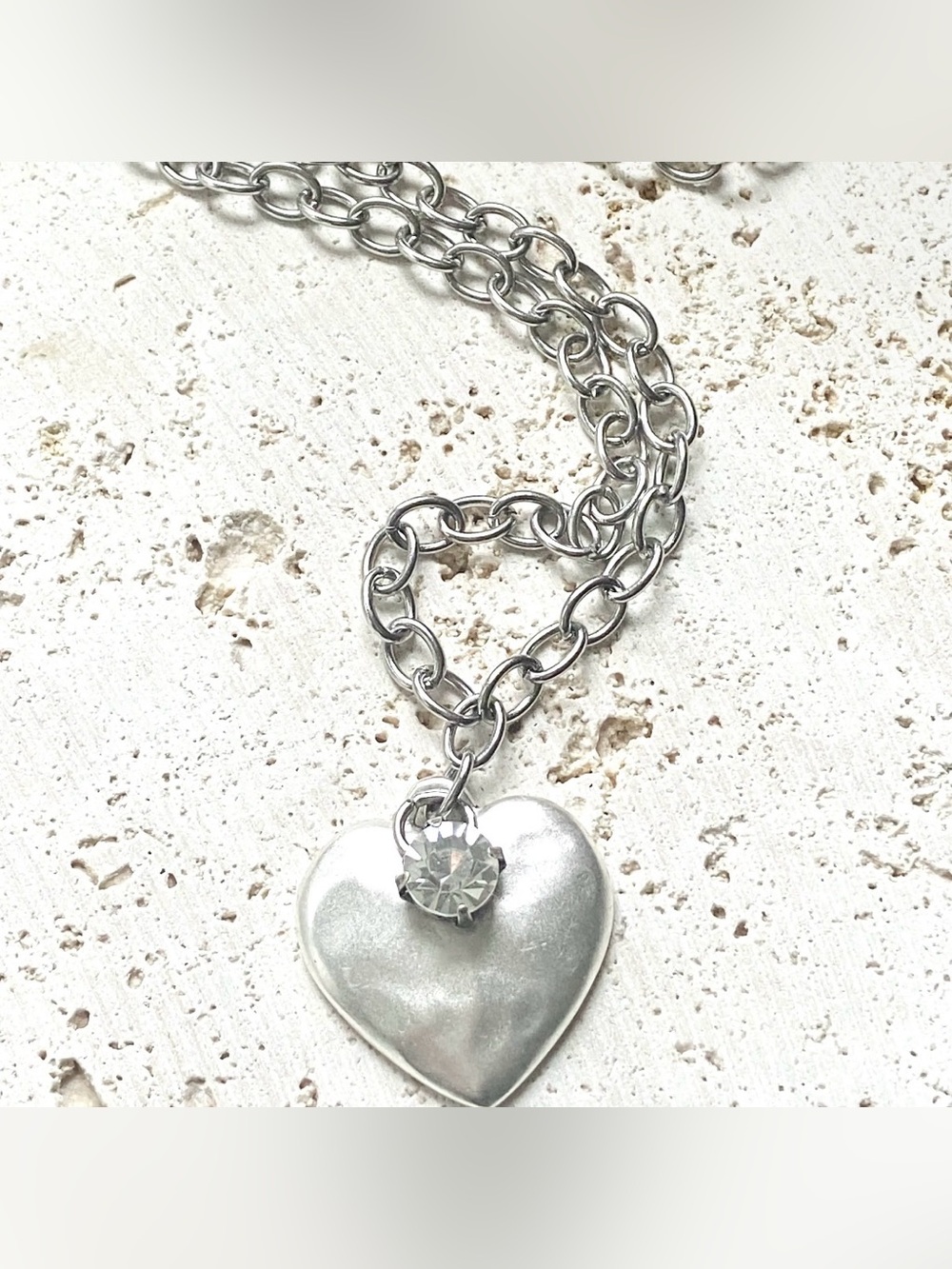 Silver Heart Pendant Necklace with Swarovski Crystal
